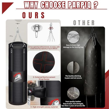 4FT Hanging Punching Bag for Adults, Unfilled Canvas Heavy Boxing Bag Set with 12oz Boxing Gloves Hand Wraps, Jump Rope, Reflex Ball for MMA Kickboxing Muay Thai Training Home - style: Canvas Bag