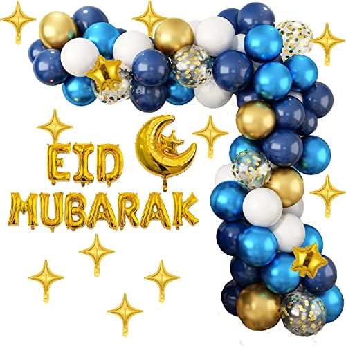 Balloon Arch Kit, 105 Pcs Blue and Gold Ramadan Mubarak Decorations - Eid Party Supplies for Home, Garden, Indoor and Outdoor Decorations