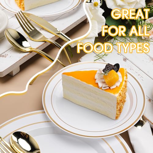 350 PCS White and Gold Plastic Dinnerware Set for 50 Guests - color: Gold, size: 350 PCS