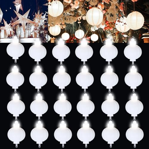 24 Pack Mini LED Lantern Lights - Battery Operated Small Lights for Paper Lanterns, Perfect for Party, Birthday, Wedding, Halloween, Christmas Decorations (White) - color: White