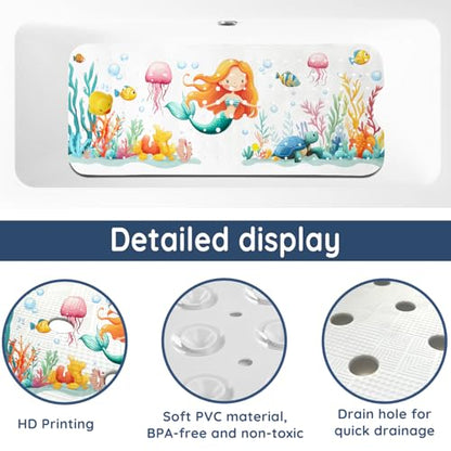 LNOND Bath Mat for Tub for Kids, Toddler Bathtub mat Non Slip, Sea Mermaids Kids Bath Mats for Bathroom Non Slip with Drain Holes and Suction Cups,Machine Washable (40 X 16 Inch) - color: Sea Mermaids