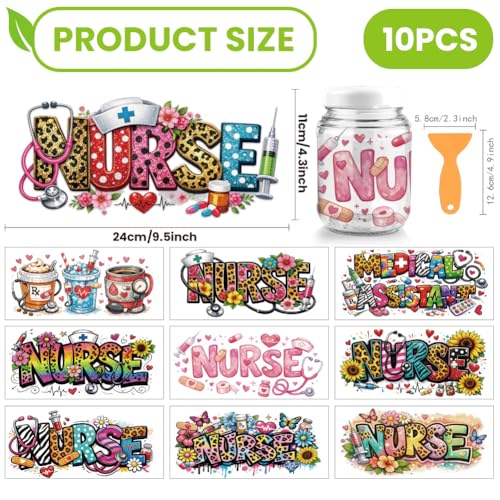 arricraft 10 Sheets Nurses Theme UV DTF Cup Wrap for 16OZ Glass, Large Nurse Images Rub on Decals PVC Transfer Stickers for DIY Cups Window Home Printing Decoration 24x11cm/9.4x4.3inch - style: Nurses Theme