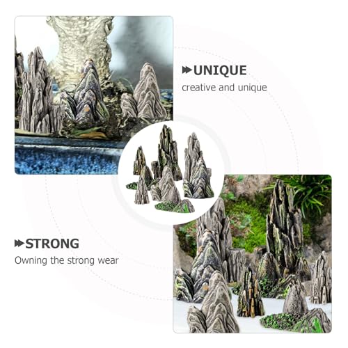 8pcs Mini Resin Rockery Model Garden Decoration Indoor Bonsai Mountain Aquarium Decor Miniature Landscaping Statue for Terrariums and Fairy Gardens