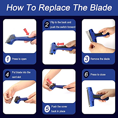 4" Razor Blade Scraper Tool with 10PCS Blades for Cleaning | Scraper Tool for Cleaning Window, Glass, Tile, Floor, Sticker Remover for Wallpaper, Paint, Caulk, Adhesive, Tint, Decal