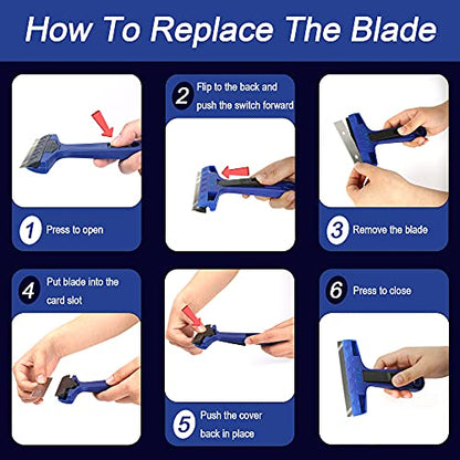 4" Razor Blade Scraper Tool with 10PCS Blades for Cleaning | Scraper Tool for Cleaning Window, Glass, Tile, Floor, Sticker Remover for Wallpaper, Paint, Caulk, Adhesive, Tint, Decal