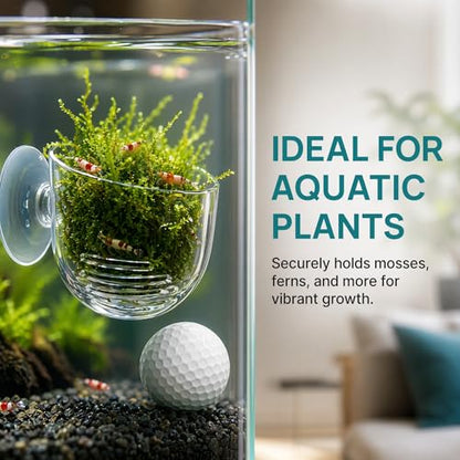 2 Pcs Fish Tank Plant Holder with Suction Cup Glass Aquarium Planter Pots for Aquatic Plants Fishtank Planting Baskets for Water Decor Hanging Aquarium Holders for Decoration