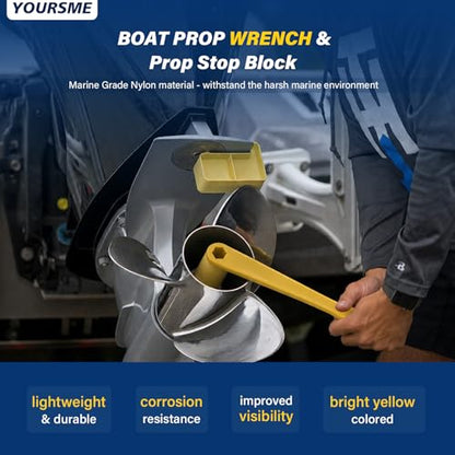 1-1/16" Boat Prop Wrench & PMPS-1-DP Prop Stop Block Kit, 91-859046Q4 Polymer Propeller Wrench - Works for Mercury Mercruiser Alpha, Fits All Outboard & Stern Drive Applications Light-Weight, Yellow