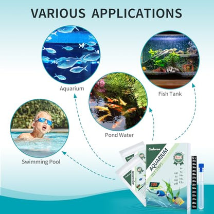 Umlecoa 9 in 1 Aquarium Test Kit for Freshwater and Saltwater - 100 Aquarium Test Strips with Test Tube & Thermometer - Fast & Accurate Water Testing Strips for Aquarium/Pond/Pool - size: 9 IN 1