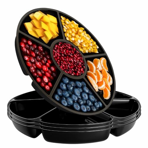 R-kay 4 Pack, 6 Sectional Black Plastic Serving Trays for Party - Heavy Duty Party Trays for Serving Food - 12 Inch Platters - color: Black