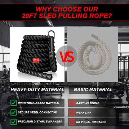 J Bryant Weighted Sled Pull Rope with 3m Interval Markers, Braided Polyester Training Rope with Storage Bag & Carabiner for Home Gym Conditioning - size: 6m