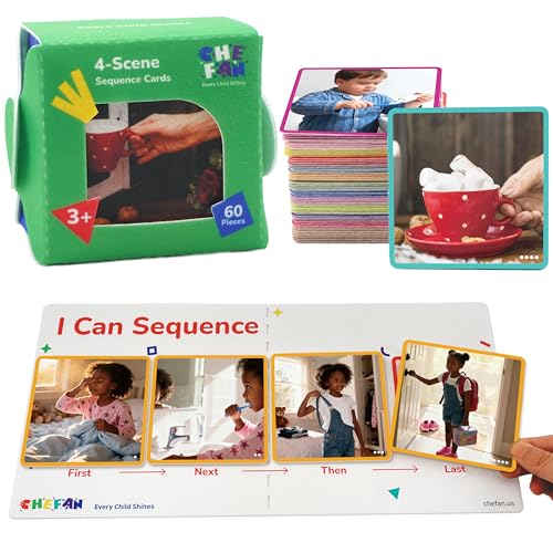 CHEFAN Sequencing Cards for Kids, Speech Therapy Sequence Game, 4 Steps - size: 4-Step Board