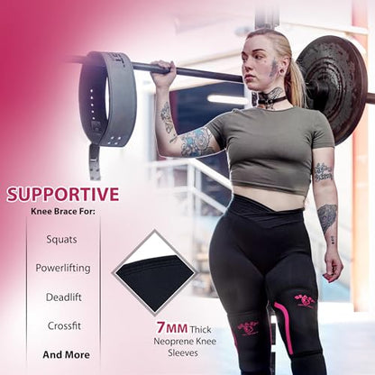 Beast Power Gear Neoprene Compression Knee Sleeves 7MM (Pair) Enhanced Knee Support in Squats Powerlifting Weightlifting and Wrestling – Unisex - color: Black/Pink, size: XX-Large