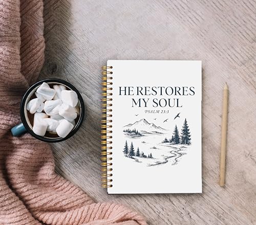 Mountain Christian Notebook Journal, Psalm 23:3 Bible Notebook for Note Taking, Christian Gifts for Women Men, He Restores My Soul Religious Spiral Journal 5.5x8.3 Inch - color: 26-Christian-notebook