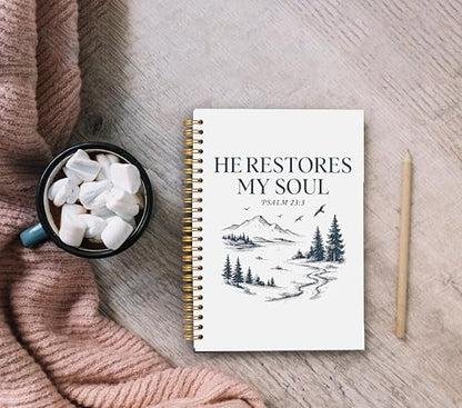 Mountain Christian Notebook Journal, Psalm 23:3 Bible Notebook for Note Taking, Christian Gifts for Women Men, He Restores My Soul Religious Spiral Journal 5.5x8.3 Inch - color: 26-Christian-notebook