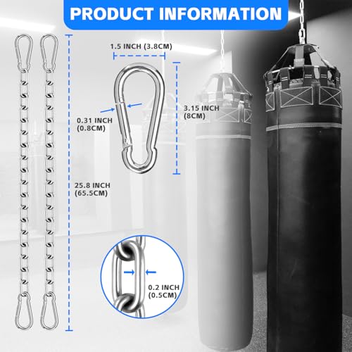 2 Pack Punching Bag Chain, Heavy Duty Hanging Swing Chain with 4 Carabiners, 550LB Capacity Hammock Hardware Kit for Punching Bags Swing Chairs Hammocks Trapeze Yoga Indoor & Outdoor Gym