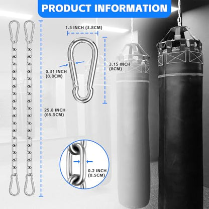 2 Pack Punching Bag Chain, Heavy Duty Hanging Swing Chain with 4 Carabiners, 550LB Capacity Hammock Hardware Kit for Punching Bags Swing Chairs Hammocks Trapeze Yoga Indoor & Outdoor Gym