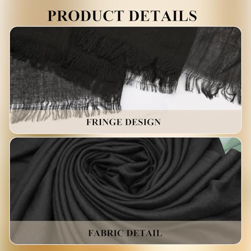 Extra Large Cotton Linen Shawl Wrap for Women, Elegant Scarf with UV Protection Breathable Lightweight Head Cover Hijab - color: Black