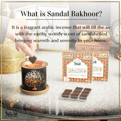 Dukhni Sandal Bakhoor Set | 2 x 9 Piece Each & Tree of Life Bakhoor Burner | Arabic Incense, Sandalwood Aroma, Grounding Woody Scent | Relax & Meditate, Home Fragrance, Home Aromatherapy