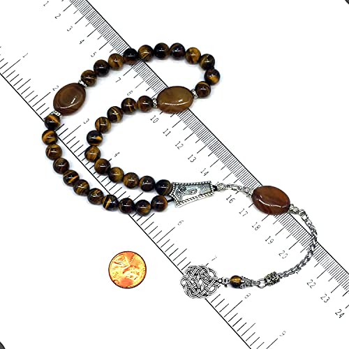 Design -Tiger Eye Stone Series Worry Beads - Prayer Beads Tesbih-Tasbih-Tasbeeh-Misbaha-Masbaha-Subha-Sebha-Sibha-Rosary (Elegance Tiger Eye Stone (8mm -33 Beads)) - color: Elegance Tiger Eye Stone (8mm -33 Beads)