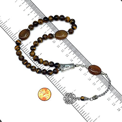 Design -Tiger Eye Stone Series Worry Beads - Prayer Beads Tesbih-Tasbih-Tasbeeh-Misbaha-Masbaha-Subha-Sebha-Sibha-Rosary (Elegance Tiger Eye Stone (8mm -33 Beads)) - color: Elegance Tiger Eye Stone (8mm -33 Beads)