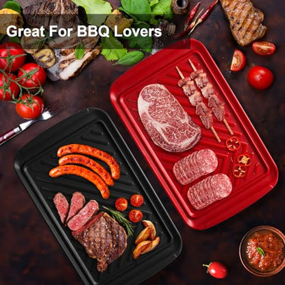 LEHAHA Grilling Prep Trays, Melamine BBQ Prep and Serving Platters and Tray for Outdoor Entertaining, Large Food Serving Trays, Set of 2, 17.2" x 10.5",Great for Grilling Lovers,Black and Red - color: Black and Red