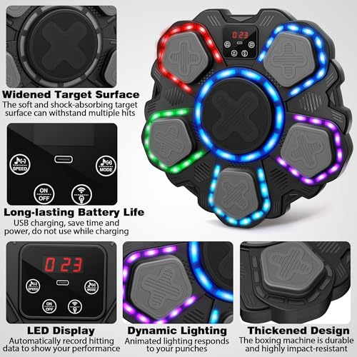Music Boxing Machine Sport Toys for Kids and Adults,Wall Mounted Bluetooth Smart Punching Target,Training Pad Toy with Boxing Glove,Ideas Toys for Boys Girls Kids 3 4 5 6 7 8 9 10 11 12+ Years Old - color: Black L