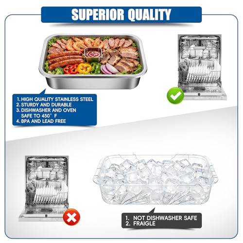 2-Set 14“ X 10.4” Chilled Serving Trays, Shrimp Cocktail Serving Dish, Cooling Platter Charcuterie Board for Appetizer Salad Buffet Parties, Food Chillers for Party Dishwasher Safe, Stainless Steel - size: 2-Set Square
