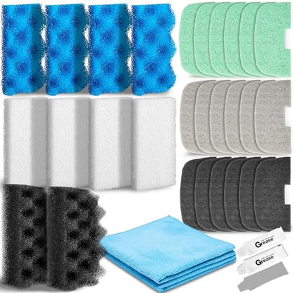 Threlaco 32 Pcs Filter Media Compatible with Fluval 106/107, Aquarium Replacement Maintenance Kit, Including Biological Sponge, Ammonia/Phosphate/Nitrite Remover Pad, Aquarium Towel, Grease - style: 106/107