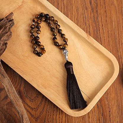Tasbih Prayer Beads Allah & Muhammad Islamic Prayer Rosary Muslim Islam Misbaha Tasbeeh Sibha 99 Prayer Beads Necklace 33 Prayer Beads Bracelet - color: 8mm Yellow Tiger Eye 33 Beads