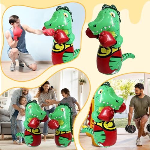 Inflatable Tumbler Dinosaur Punching Bag, 47" Blow up Boxing Dinosaur,Bounce Back Dino Thickened Boxing Bag for Adults