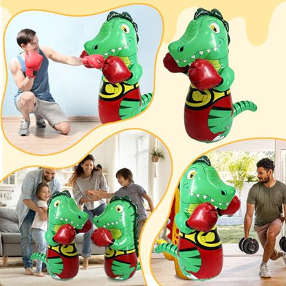 Inflatable Tumbler Dinosaur Punching Bag, 47" Blow up Boxing Dinosaur,Bounce Back Dino Thickened Boxing Bag for Adults