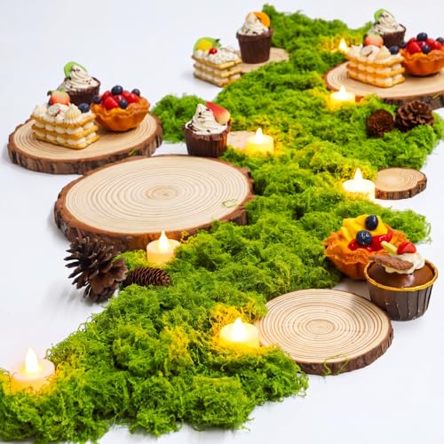 Nuanchu 7 Pack Wood Table Centerpieces with Rustic Wood Slices and Artificial Fake Green Moss for Wooden Fairy Wedding Woodland Table Decor Ideal DIY Crafts (2.4-2.8'',5.1-5.5'',7.9-9.1'') - size: 2.4-2.8'', 5.1-5.5'', 7.9-9.1''