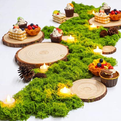 Nuanchu 7 Pack Wood Table Centerpieces with Rustic Wood Slices and Artificial Fake Green Moss for Wooden Fairy Wedding Woodland Table Decor Ideal DIY Crafts (2.4-2.8'',5.1-5.5'',7.9-9.1'') - size: 2.4-2.8'', 5.1-5.5'', 7.9-9.1''