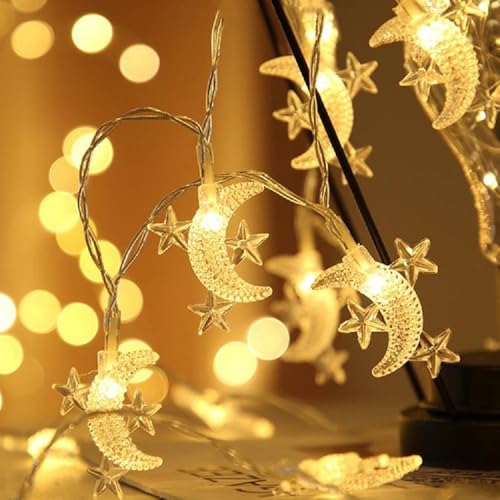 Moon Star String Lights, WFGGEH 20ft 40 LED USB Powered Star and Moon Fairy Lights Warm White for Birthday Party Christmas Holiday Home Decoration