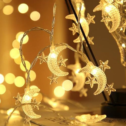 Moon Star String Lights, WFGGEH 20ft 40 LED USB Powered Star and Moon Fairy Lights Warm White for Birthday Party Christmas Holiday Home Decoration