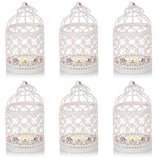 6 Pcs Wedding Centerpieces, Vintage Candle Lantern Decorative Metal Candle Holders for Hanging or Table Top Home Decor Wedding Party Accessories, 5.5 inch Height, White - color: White, size: 6Pcs