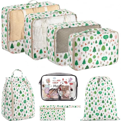 8 Set Packing Cubes for Travel, Durable Luggage Packing Organizers, Carry-On Accessories, TSA Approved See-Through Cubes, Space-Saving Storage Bags, Gifts for Women (Forest Greenery) - color: Forest Greenery