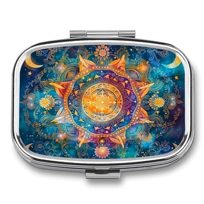 Mysterious Mandala Square Pill Box Metal 2.2x1.6 Inch,Medicine Storage Case Compact Travel Pill Organizer Pocket Pill Container for Daily Medication Vitamins Pills - color: Mysterious Mandala