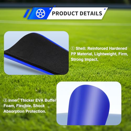 Extra Mini Soccer Shin Guards for Toddler, Kids, Youth & Adults | Ultra Lightweight Insert Small Shin Pads, Boys Girls Men Women, Shock-Absorbing Protection, 3.7×2.4 In, Training & Matches - color: Blue