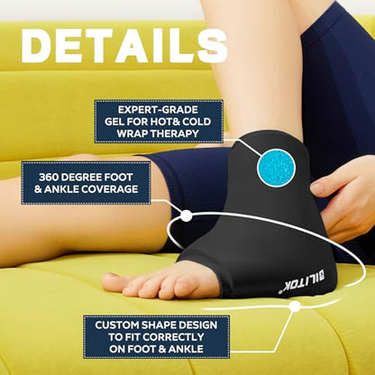 BILITOK Reusable Foot Ankle Ice Pack Wrap for Injuries, Cold Compression Therapy for Achilles Tendonitis, Plantar Fasciitis, Swelling, Sprained, Pain Relief (Black) - color: Black