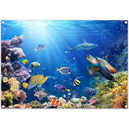 7x5ft Under The Sea Photography Backdrop Ocean Background | Underwater World, Baby Shower Party Supplies, Aquarium Coral Banner, Birthday Photo Booth, Polyester, Grommets, 1PC - size: 7'x5'
