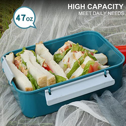 3 Pack Salad Lunch Box Food Storage Containers, 47oz Bento Box To Go Container with Lids, Meal Prep Containers with Removable Tray & Dressing Pots for Kids and Adults, Reusable and Microwave Safe - color: Navy & Navy & Navy