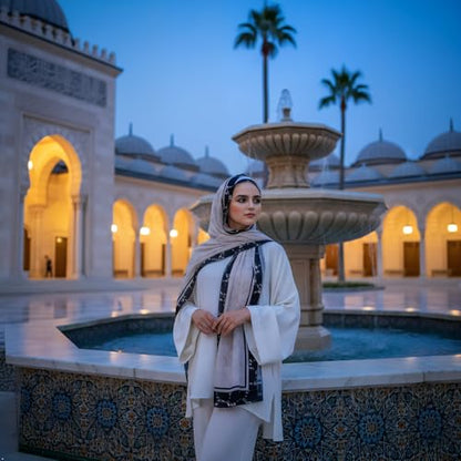 Hijab Modest and Elegant | Beautifully Designed Printed Chiffon Patterns | Muslim Women Head Scarf and Veil - color: Black - W