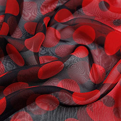 E-Clover Women Soft Floral Print Shawl Chiffon Sheer Scarf - color: Polka Dot-black Red