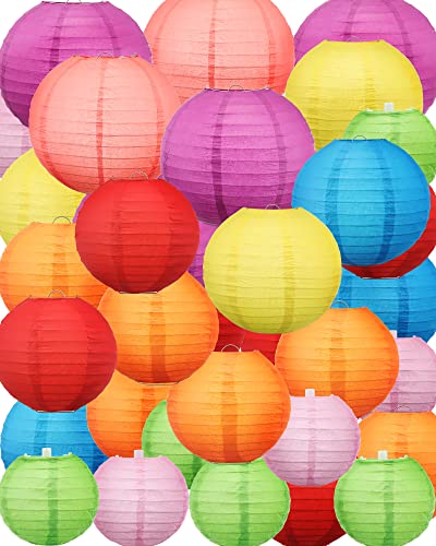 Treela 48 Pcs Paper Lanterns Party Decorations Chinese Lanterns Round Paper Decor 4/6/8/10 Inch Asian Hanging Lamps Decorative for Graduate Wedding Birthday Bridal Party Supplies(Multicolor) - color: Multicolor