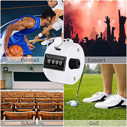 Eliamo 12 Pcs Hand Tally Counter 4-Digit Lap Counter Clicker, Manual Mechanical Handheld Pitch Click Counter with Finger Ring for School Golf & Knitting Row Croche - color: White