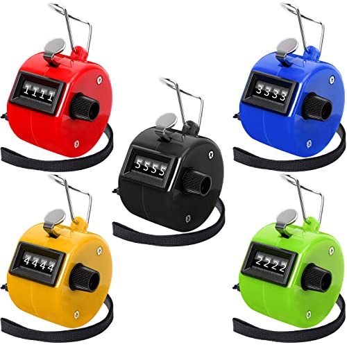 PETKNOWS 5Pcs Handheld Tally Clicker Counter 4 Digital Number for Sports | School Event Golf Sports Office Stadium, 4 Digital Number Clicker, 5 Pcs Handheld Counter Bulk - color: Red & Black & Yellow & Green & Blue