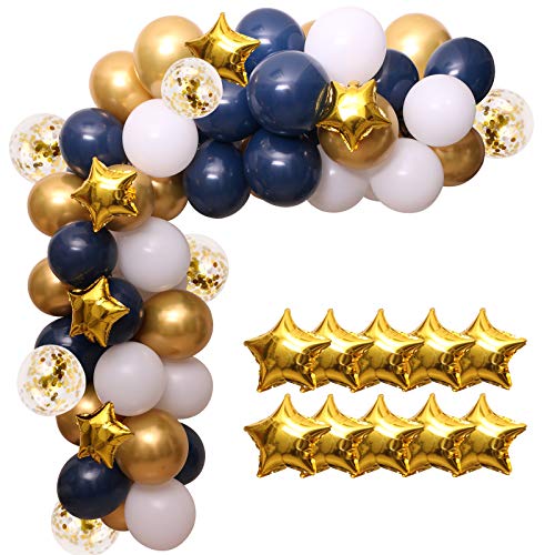Navy Blue Balloon Garland Kit - 102pcs Blue and White Balloons with Gold and Star Foil Balloons - Party Decoration Arch for Graduation 2026 Happy Birthday Baby Shower - color: Navy Blue, White, Gold