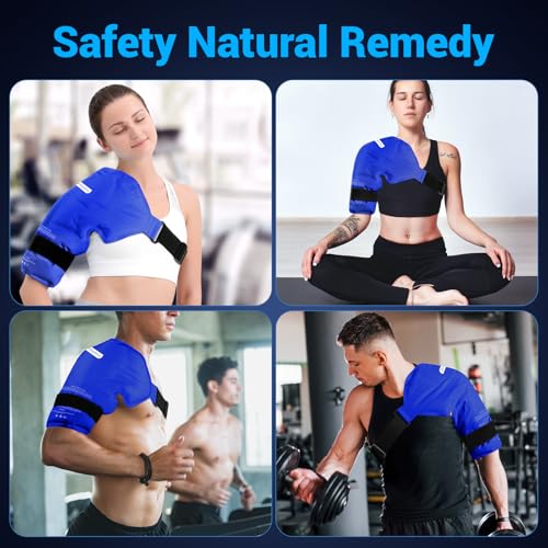 Comfytemp 숄더 아이스 팩 랩 로테이터 커프 테라피 (라지/XL) | FSA 적격 HSA, 부상을 위한 젤 아이스 팩 재사용 가능, 통증 완화, 회복을 위한 핫 콜드 압축 어깨 지지대, 다크 블루 - color: 다크 블루, size: 대형