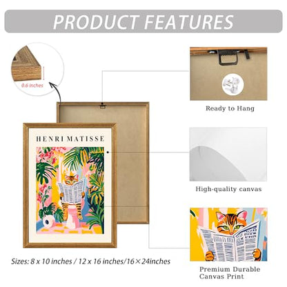 ICHZUMW Framed Funny Tabby Cat Matisse Canvas Bathroom Wall Art, 16x24 In - color: Matisse Reader, size: 24"L x 16"W